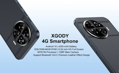 XGODY 2025 New Smartphone Android,6.5 inch,3+64GB ROM,4250mAh,8+13MP Camera,Dual SIM 4Core,Mobile phones,4G Network,with Charger