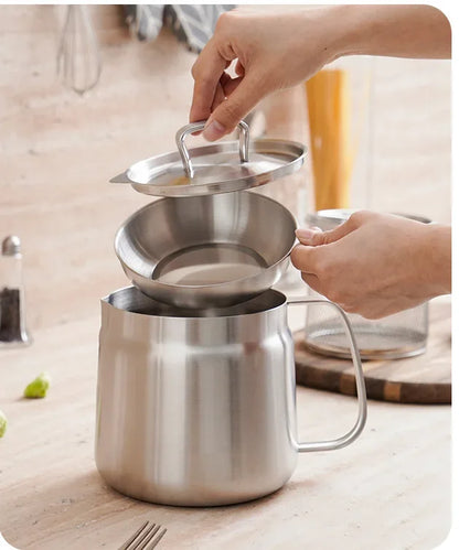 304 Stainless Steel Oil Filter Pot with Lid Deep Fryer Pasta Strainer Basket Chicken Fried Food Strainer Household Kitchen Tools
