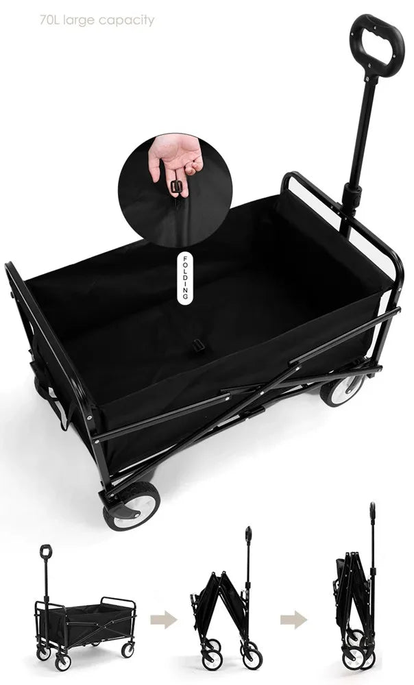 Portable Folding Utility Beach Cart Wagon Heavy Duty Large Capacity Foldable Wagon Outdoor Trolley Portable Garden Camping Cart