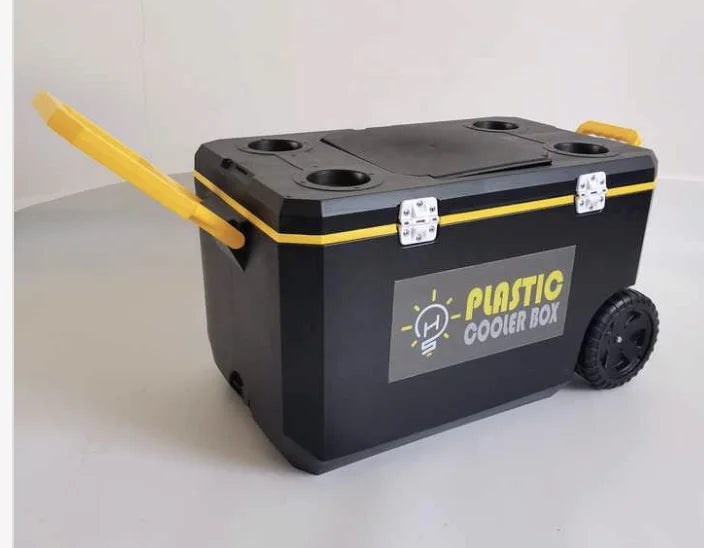 plastic cooler New Design 50L Hard Ice Cooler Box with logo promotion game cooler with big wheels rolling box