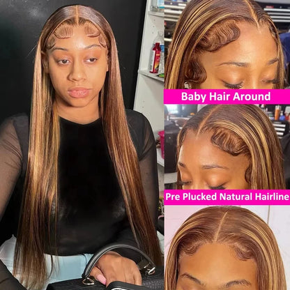 4/27 Highlight Wig Human Hair Honey Blonde Colored Straight 360 lace front wig human hair Brazilian glueless wigs human hair