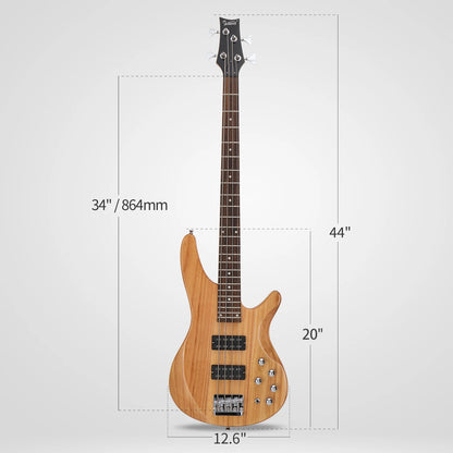 44 Inch GIB 4 String H-H Pickup Laurel Wood Fingerboard Electric Bass Guitar with Bag and other Accessories Burlywood
