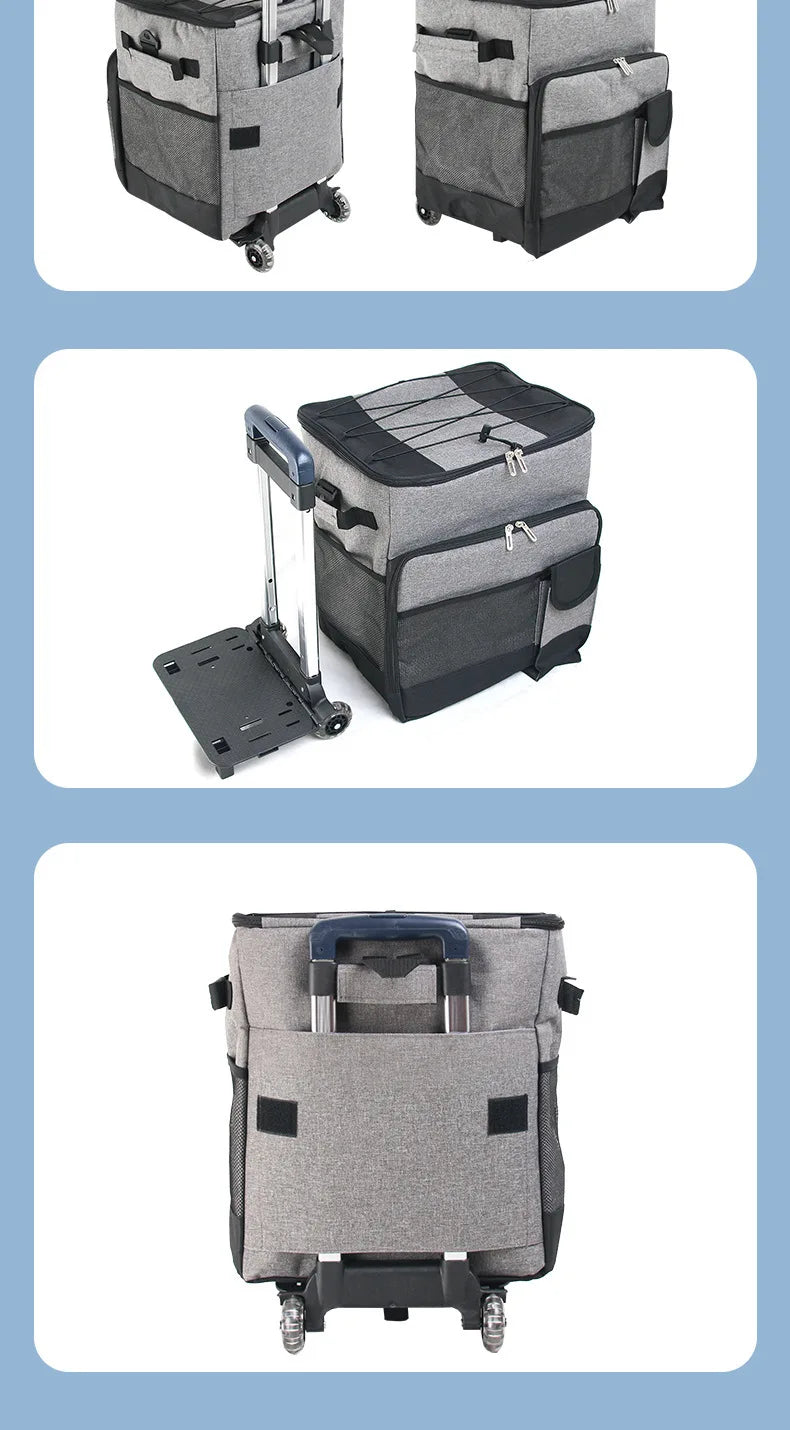 60 Can Large Soft Cooler Bag -Heat Preservation Refrigeration Bag Waterproof Collapsible All-Terrain Cart with Wheels for Beach