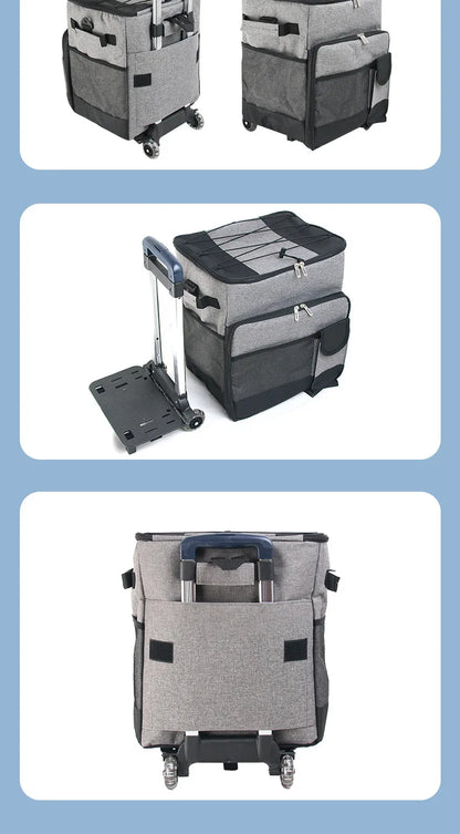 60 Can Large Soft Cooler Bag -Heat Preservation Refrigeration Bag Waterproof Collapsible All-Terrain Cart with Wheels for Beach