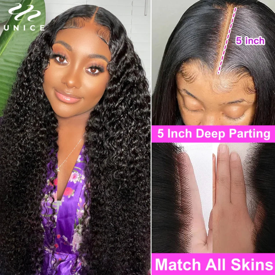 Unice Hair Jerry Curly 5x5 HD Lace Closure Wig Pre Cut Pre Bleached Pre Plucked HD Lace Glueless Wig Human Hair Ready To Wear