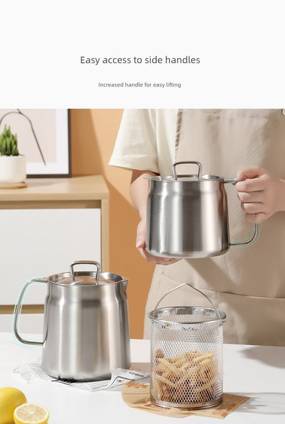 304 Stainless Steel Oil Draining Pot For Home Fried Oil Drain Oil Filter Oil Residue Belt Strainer Food Grade Lard Storage Tank