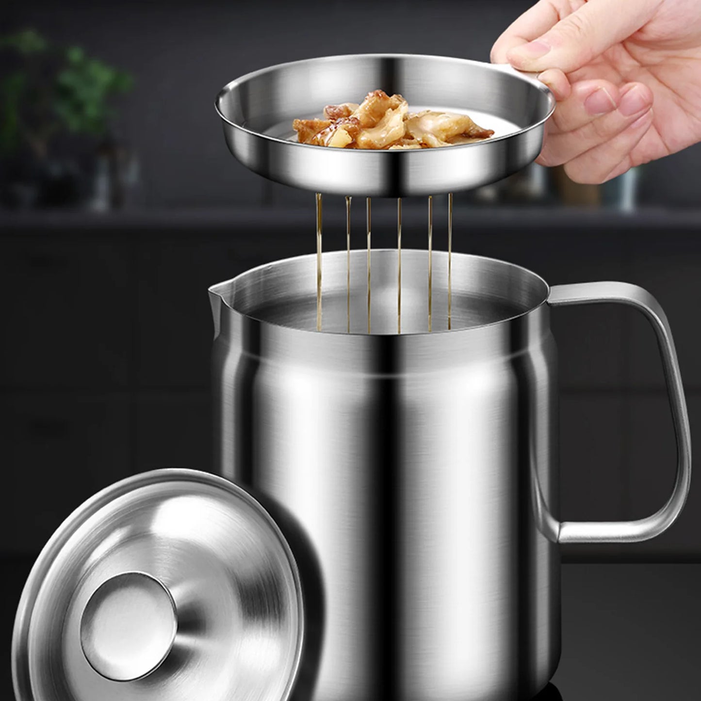 Stainless Steel Oil Strainer Pot for Filtering and Storing Hot Oil Frying Oil and Grease in Restaurants and Homes
