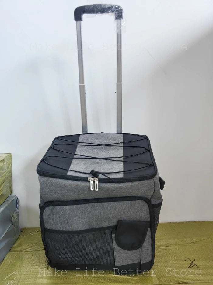 Ice Box Outdoor Thermal Cooler Box with Trolley Wheels Camping Portable Cooler Box Warm Box Refrigerator Box