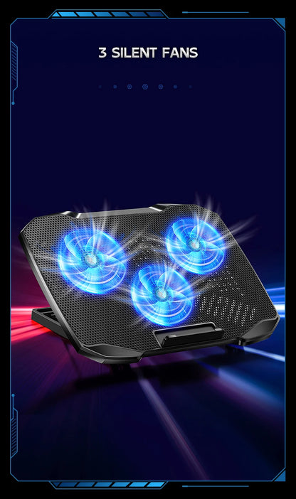COOLCOLD Gaming Laptop Cooling Pad 3 Big Fans for 10-17 Inch Notebook, Laptop Cooler with 5 Height Adjustable, 2 USB Ports