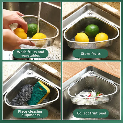 1 Piece Stainless Steel Sink Strainer Basket for Sink Colander In-Sink Mesh Colander Strainer Basket Triangle Sink Drainer YY133