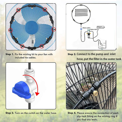 Free Shipping Portable Misting Kit For Fan with 5pcs Brass Sprinkler Nozzles and 1pc Mini Quiet Pump for Misting Cooling System
