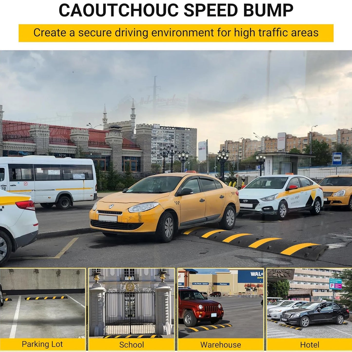 6FT*2 Speed Humps With 8 Bolt, Rubber Speed Bump, Speed Bumps For Road, For Parking Lot, School, Warehouse, Rated 66000 Lbs