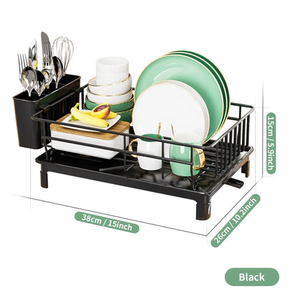 dish draining rack,Cutlery rack with drain tray and drip line,cup holder,cutlery holder,Kitchen countertop storage rack Strainer