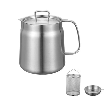 304 Stainless Steel Oil Filter Pot with Lid Deep Fryer Pasta Strainer Basket Chicken Fried Food Strainer Household Kitchen Tools