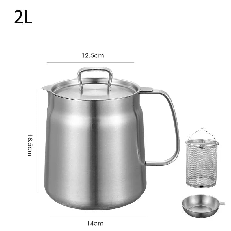304 Stainless Steel Oil Filter Pot with Lid Deep Fryer Pasta Strainer Basket Chicken Fried Food Strainer Household Kitchen Tools
