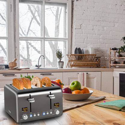 4 Slice Toaster,Stainless,Smart Control,7 Bread Shade Settings,1.4'' Wide Slots,4-in-1 Functions,Removable Crumb Tray,Grey,1800W