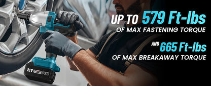 Seesii WH710 Cordless Electric Impact Wrench 1/2" for Car 665Ft-lbs(900N.m) Brushless 3300RPM High Torque Gun 2x 4.0Ah Battery