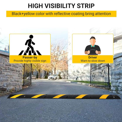 6FT*2 Speed Humps With 8 Bolt, Rubber Speed Bump, Speed Bumps For Road, For Parking Lot, School, Warehouse, Rated 66000 Lbs