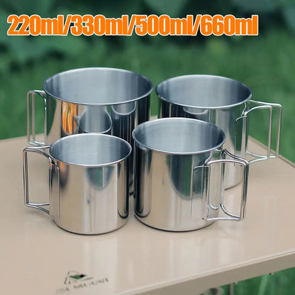 Camping Mug Stainless Steel Coffee Cup Tourist Tableware Picnic Utensils Outdoor Kitchen Equipment Cooking Set Cookware Hiking