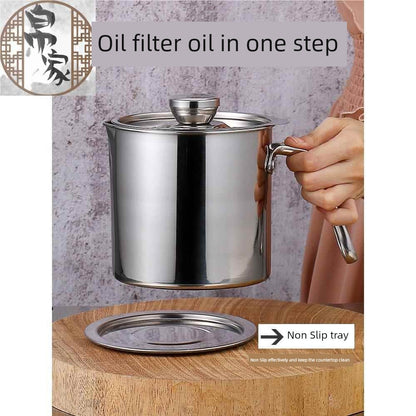 Oil Pot with Lid Capacity Oil Bowl Pot Household Hot Oil Large Oil Bottle Oil Tank Oil Leakage Kitchen Can Pot Stainless Steel Filter
