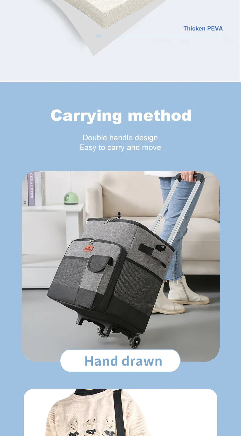 Camping Cooler Portable Insulated Cooler Bag with Wheels and Handle Ideal for Festivals Picnics Outdoor Camping Supply Accessory
