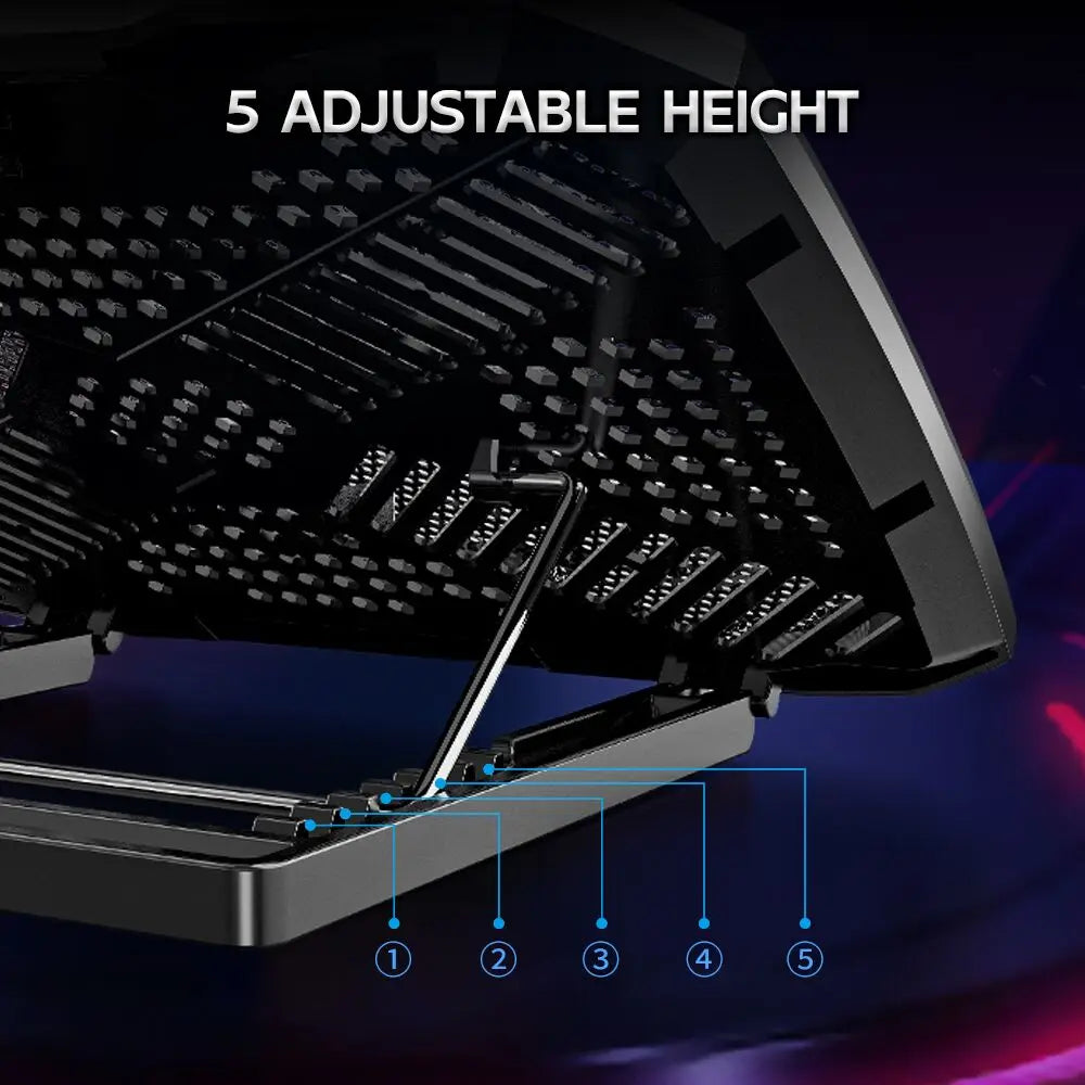 COOLCOLD Gaming Laptop Cooling Pad 3 Big Fans for 10-17 Inch Notebook, Laptop Cooler with 5 Height Adjustable, 2 USB Ports