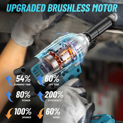 Seesii WH710 Cordless Electric Impact Wrench 1/2" for Car 665Ft-lbs(900N.m) Brushless 3300RPM High Torque Gun 2x 4.0Ah Battery