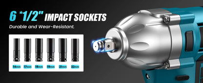 Seesii WH710 Cordless Electric Impact Wrench 1/2" for Car 665Ft-lbs(900N.m) Brushless 3300RPM High Torque Gun 2x 4.0Ah Battery