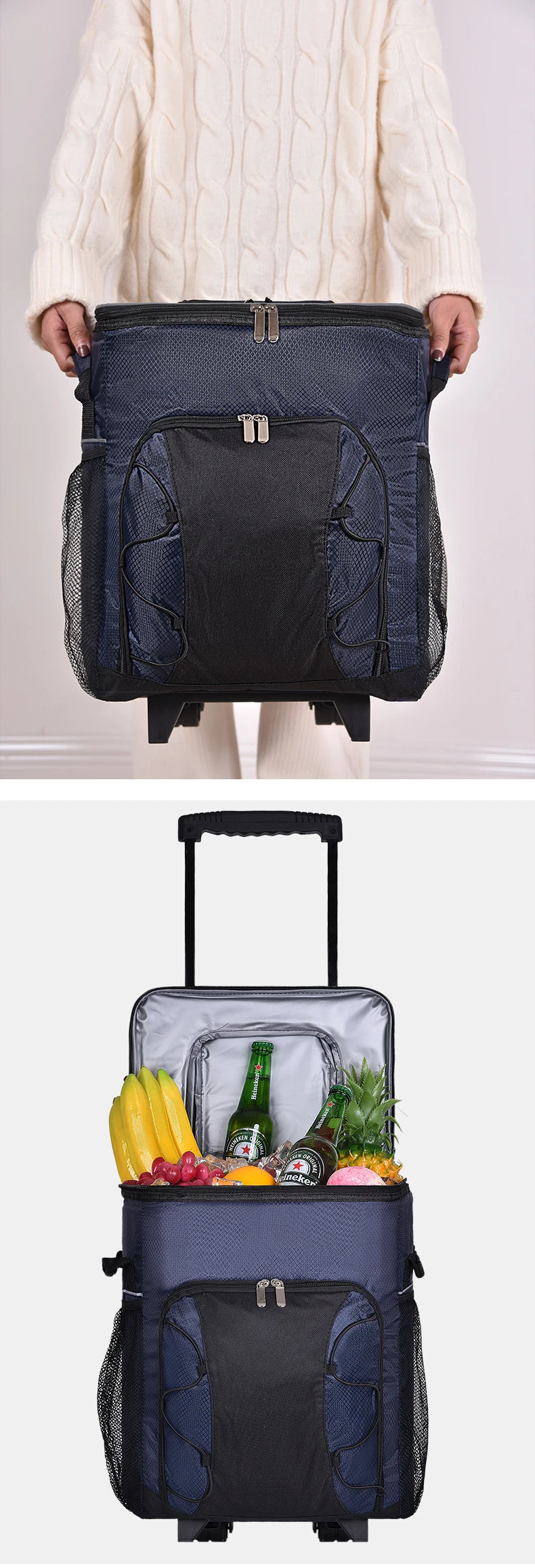 Camping Cooler Portable Insulated Cooler Bag with Wheels and Handle Ideal for Festivals Picnics Outdoor Camping Supply Accessory