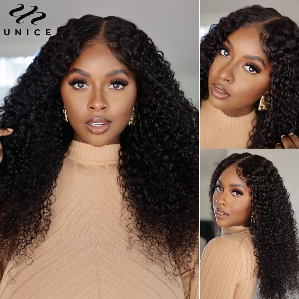 Unice Hair Jerry Curly 5x5 HD Lace Closure Wig Pre Cut Pre Bleached Pre Plucked HD Lace Glueless Wig Human Hair Ready To Wear