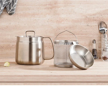 304 Stainless Steel Oil Filter Pot with Lid Deep Fryer Pasta Strainer Basket Chicken Fried Food Strainer Household Kitchen Tools