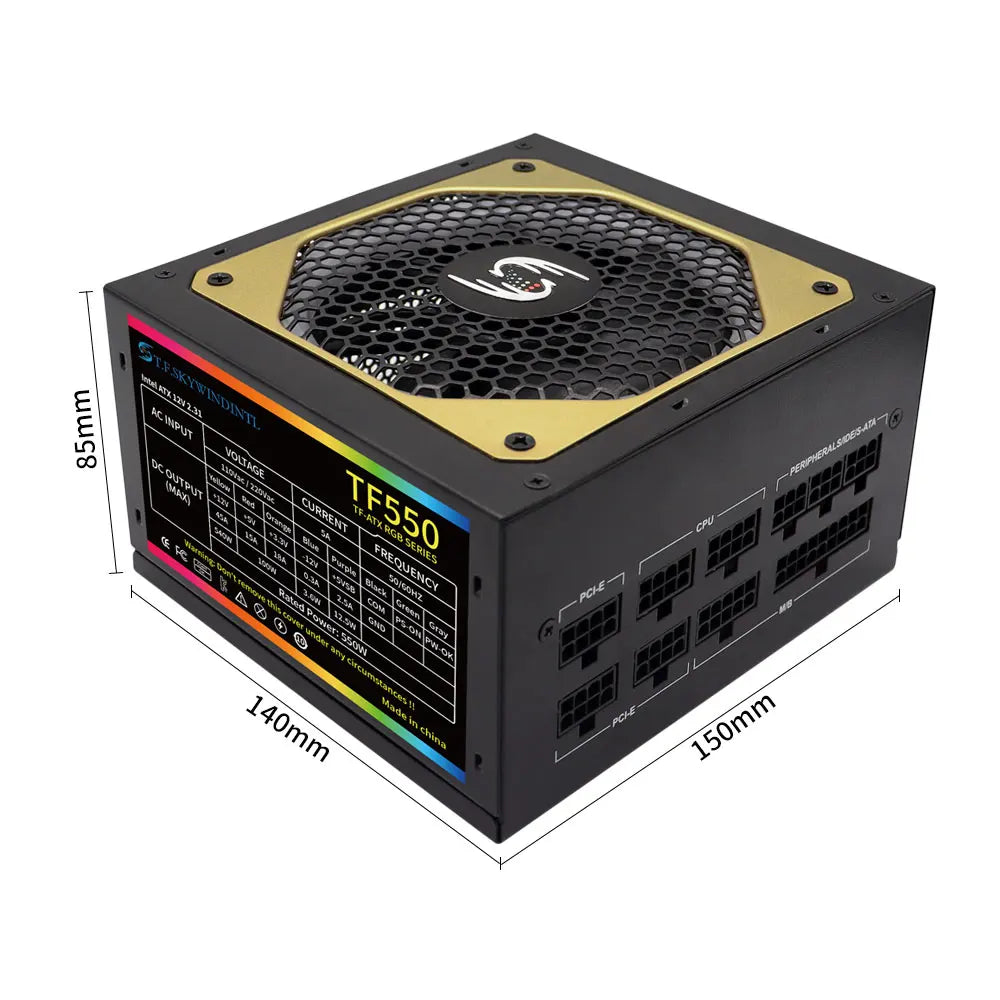 550W Power Supply Fully Modular PSU ARGB Gaming PC Power Supply 20+4Pin Connector with 120mm Low-Noise FDB Fan