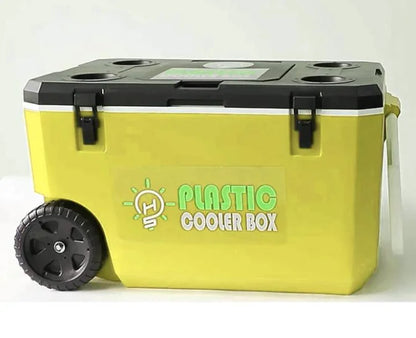 plastic cooler New Design 50L Hard Ice Cooler Box with logo promotion game cooler with big wheels rolling box