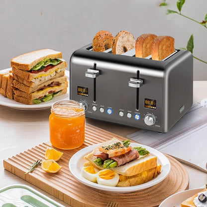 4 Slice Toaster,Stainless,Smart Control,7 Bread Shade Settings,1.4'' Wide Slots,4-in-1 Functions,Removable Crumb Tray,Grey,1800W