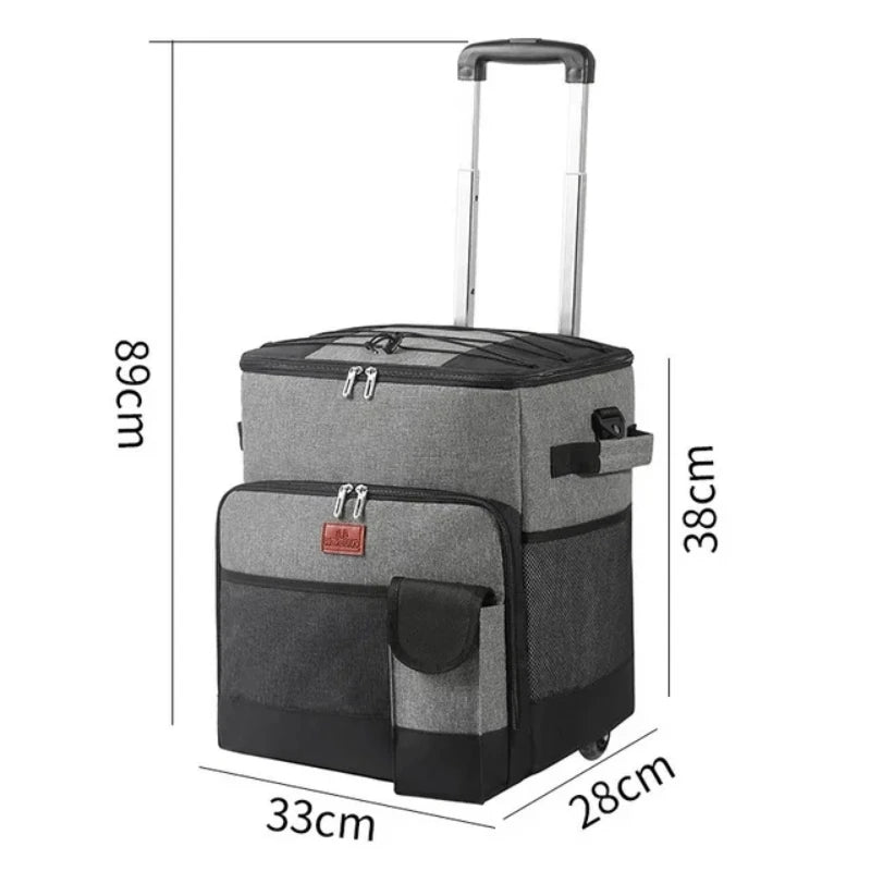 Ice Box Outdoor Thermal Cooler Box with Trolley Wheels Camping Portable Cooler Box Warm Box Refrigerator Box