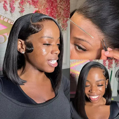 Short Bob Human Hair 13x6 13x4 HD Lace Frontal Wig Natural Color Bone Straight 4x4 Closure Bob Wigs Pre Plucked With Hairline