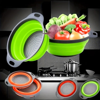 2pcs, Foldable Silicone Colander - Space-Saving Strainer for Vegetables and Fruits - Perfect for Small Kitchens, Dorms, and RVs