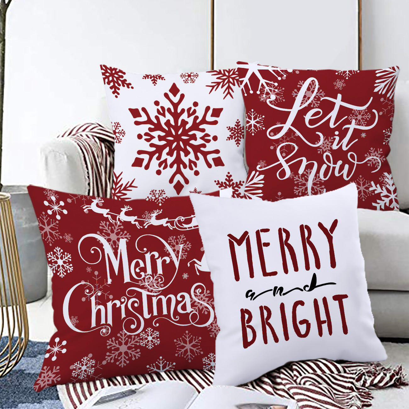 Pillow Cover Cartoon Santa Claus Elk Holiday Decoration Sofa Cushion Cover