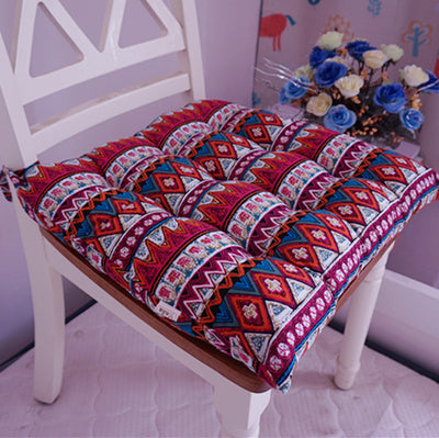 Retro Dark Southeast Asian Ethnic Style Cotton And Linen Chair Cushion