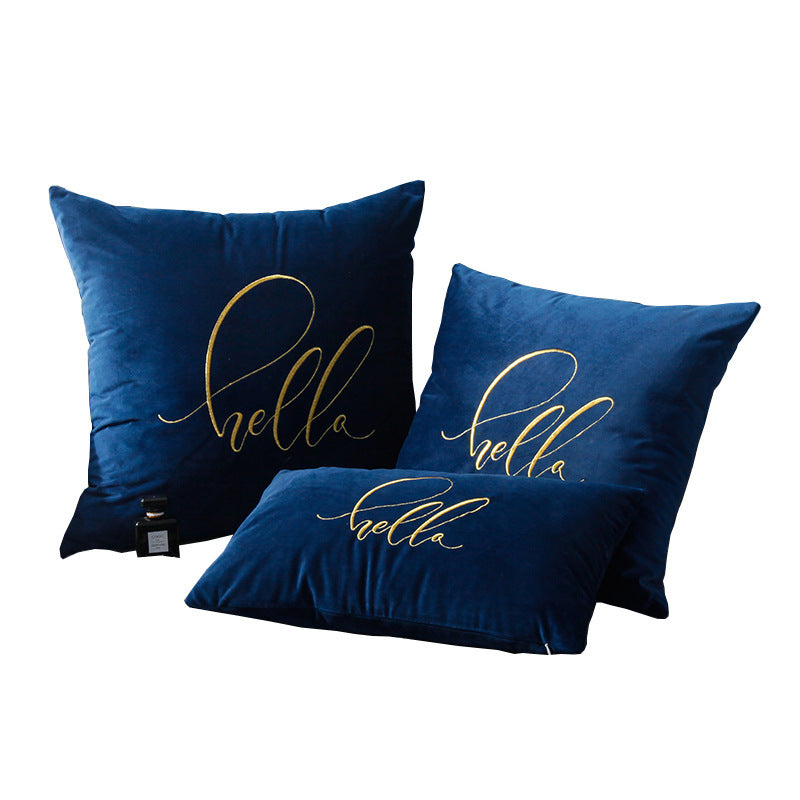 Simple Solid Color Gold Thread Embroidery Couch Pillow Netherlands Velvet Model Room Office Small Waist