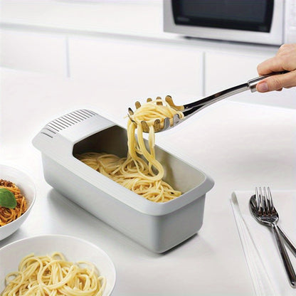 1pc, Microwave Pasta Cooker, Microwave Pasta Cooker With Strainer, Heat Resistant Pasta Boat Steamer, Spaghetti Noodle Cooking Box Tool, Kitchen Utensils, Apartment Essentials, College Dorm Essentials, Ready For School, Back