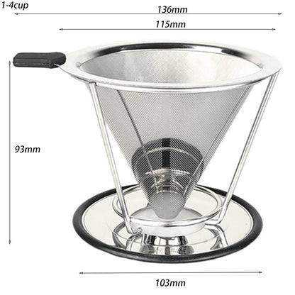 V60 Stainless Steel With Base Filter-free Paper Strainer Coffee Filter