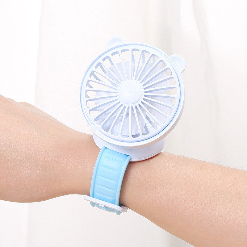 Rechargeable Watch Fan Student Desktop Bear Watch Fan Handheld Mini Fan