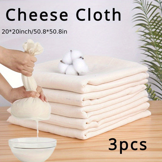 3pcs Cheese Cloth, 20x20In Cheesecloth For Straining, Reusable, 100% Unbleached Precut Cheesecloths, Strainer Muslin Cloth For Cooking, Cold Brew Filtering, Cheese Making