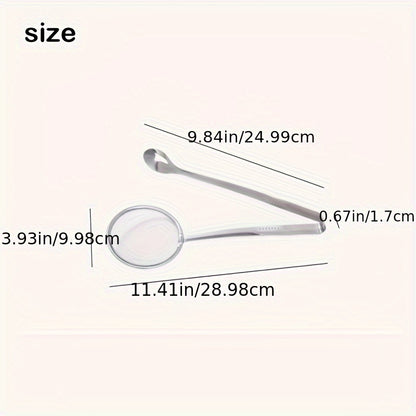 Stainless Steel Kitchen Strainer Spoon & Tongs - High-Temperature Resistant, Perfect for Frying Foods