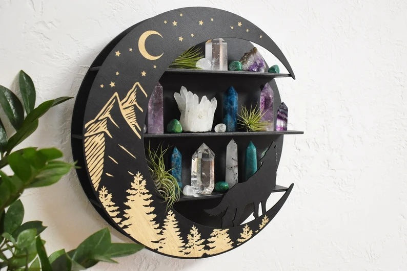 Wooden Wall Mount Display Moon Storage Rack