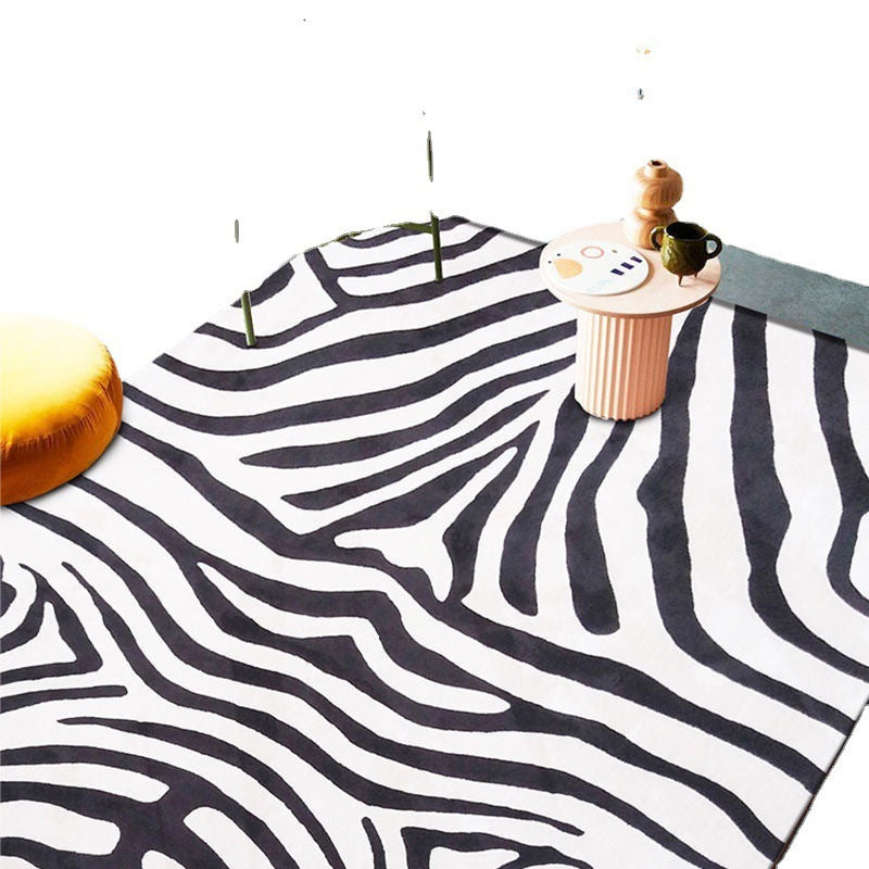 Living Room Cashmere-like Carpet Black And White Striped Thickened Sofa Floor Mat