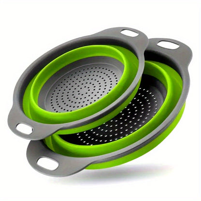 2pcs, Foldable Silicone Colander - Space-Saving Strainer for Vegetables and Fruits - Perfect for Small Kitchens, Dorms, and RVs
