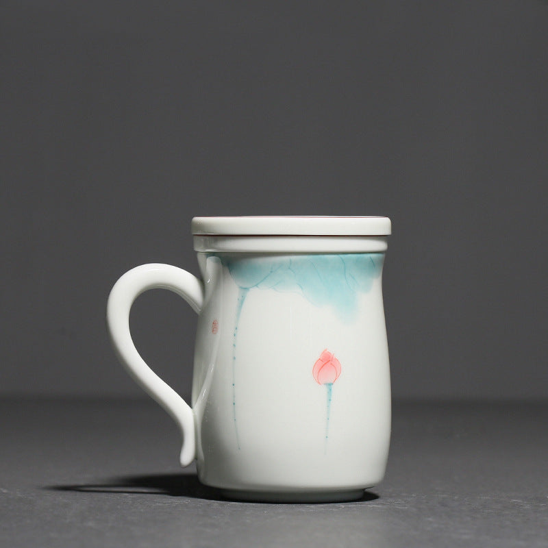 Hand Painted Lotus Cup Ceramic Belt Strainer Tea Brewing Cup