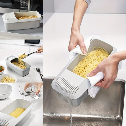 1pc, Microwave Pasta Cooker, Microwave Pasta Cooker With Strainer, Heat Resistant Pasta Boat Steamer, Spaghetti Noodle Cooking Box Tool, Kitchen Utensils, Apartment Essentials, College Dorm Essentials, Ready For School, Back